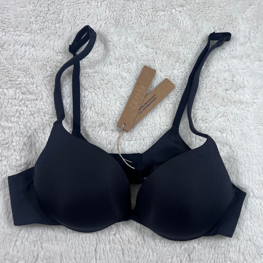 SKIMS Ultimate Push Up Plunge Bra Onyx Black BA-PLG-9214 Women's Size 32A NEW